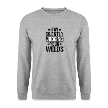 Welder Profession Heat Steel Gas TIG MAG Welding - Unisex Sweatshirt - salt & pepper - Front - Alina (178cm) & Michal (187cm)