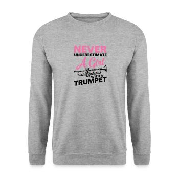 Trumpet Girls Brass Band Orchestra Musician - Unisex Sweatshirt - salt & pepper - Front - Alina (178cm) & Michal (187cm)