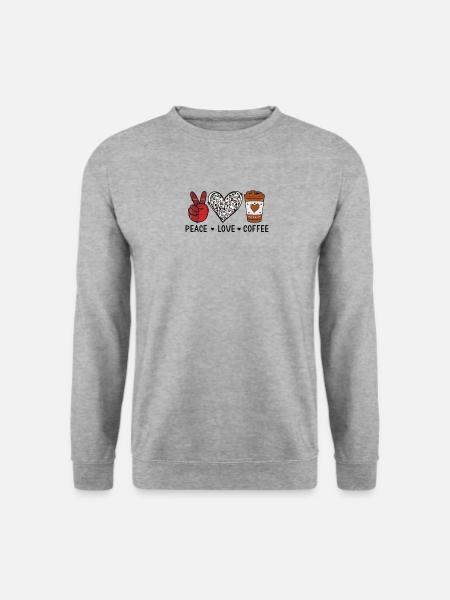 Frieden Liebe Kaffee Kaffeebohnen Herzsymbol - Unisex Pullover - Weißgrau meliert