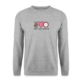 Saint-Valentin - Amour - Paix - Sweat-shirt Unisexe - gris chiné - Devant - Alina (178cm) & Michal (187cm)