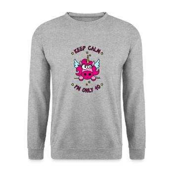 Licorne KEEP CALM I'm only 40 ans - Sweat-shirt Unisexe - gris chiné - Devant - Alina (178cm) & Michal (187cm)