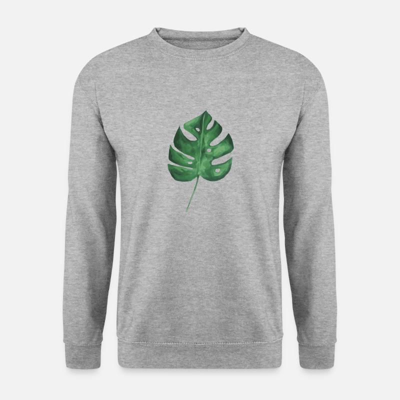 Großes grünes Blatt einer Monstera - Unisex Pullover - Weißgrau meliert