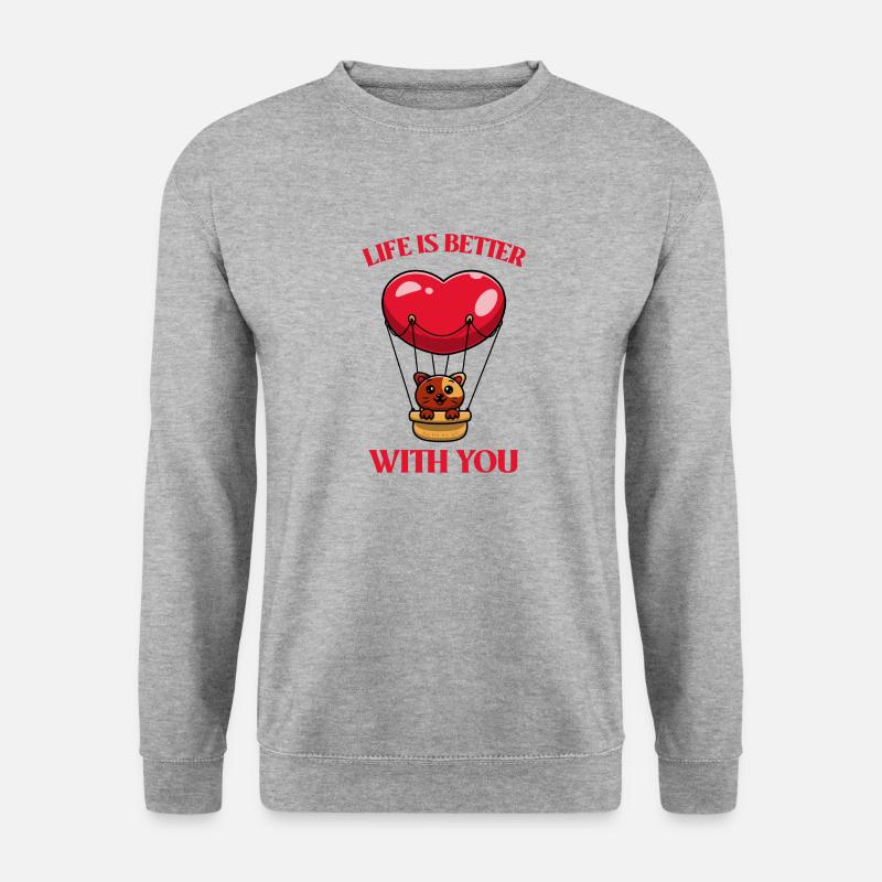 Katze im Heißluftballon - Unisex Pullover - Weißgrau meliert