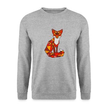 Mosaikfuchs im Flammenstil - Unisex Pullover - Weißgrau meliert - Vorne - Alina (178cm) & Michal (187cm)