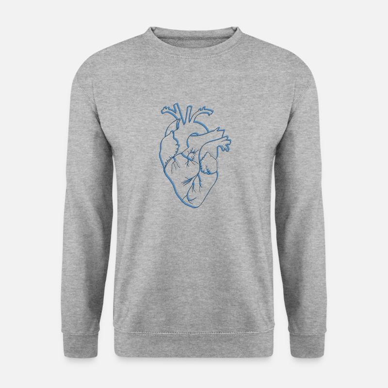 anatomisches Herz, outline schwarz/blau - Unisex Pullover - Weißgrau meliert