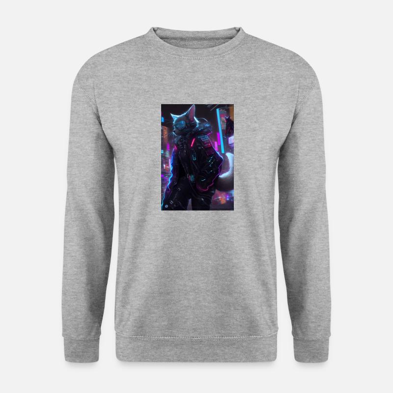 cyber cat - Unisex Pullover - Weißgrau meliert