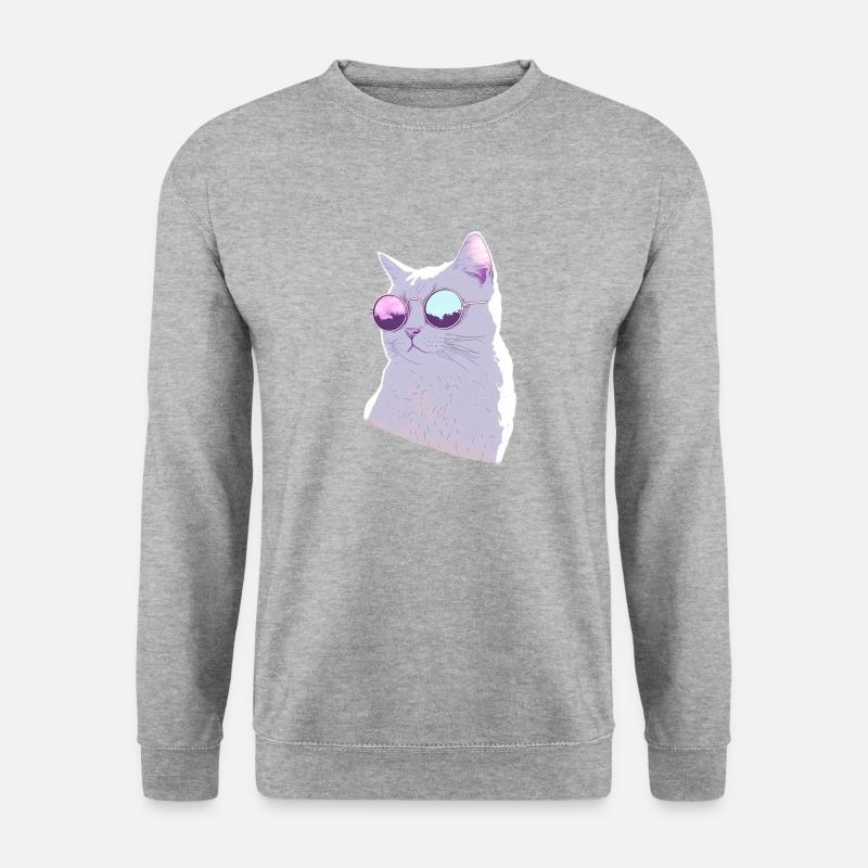 Katze mit Sonnenbrille - Unisex Pullover - Weißgrau meliert