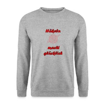 Häkeln macht glücklich 1 - Unisex Pullover - Weißgrau meliert - Vorne - Alina (178cm) & Michal (187cm)