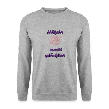 Häkeln macht glücklich Lila - Unisex Pullover - Weißgrau meliert - Vorne - Alina (178cm) & Michal (187cm)