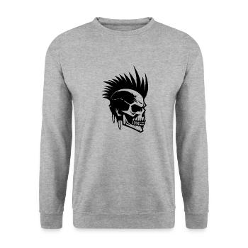 Skull Punk Kunst - Unisex Pullover - Weißgrau meliert - Vorne - Alina (178cm) & Michal (187cm)