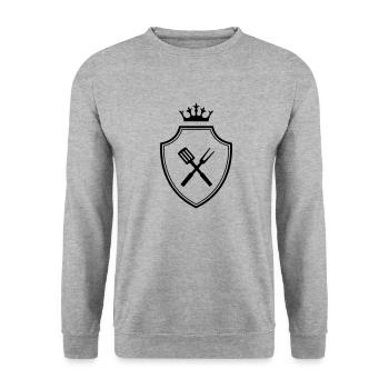 koch symbol - Unisex Pullover - Weißgrau meliert - Vorne - Alina (178cm) & Michal (187cm)
