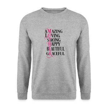 Mother, amazing, loving, strong, happy, beautiful - Sweat-shirt Unisexe - gris chiné - Devant - Alina (178cm) & Michal (187cm)