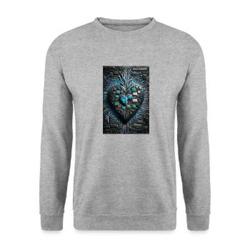 Das Herzstück der Valentinstags-CPU eines Computermanns - Unisex Pullover - Weißgrau meliert - Vorne - Alina (178cm) & Michal (187cm)