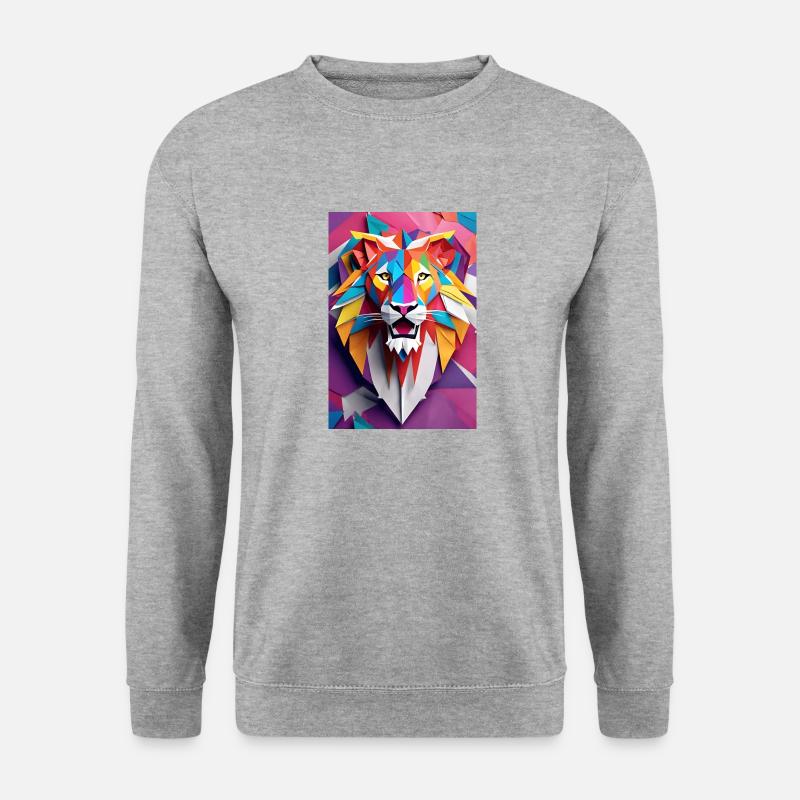 Sunset Monarch: Majestät des geschnitzten Löwen - Unisex Pullover - Weißgrau meliert