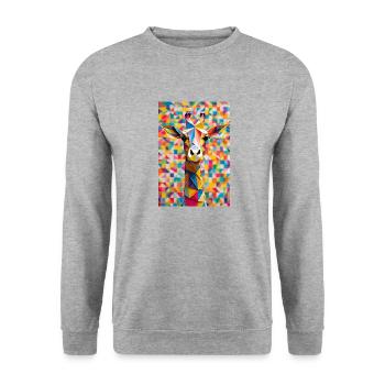Regenbogen-Giraffe - Unisex Pullover - Weißgrau meliert - Vorne - Alina (178cm) & Michal (187cm)