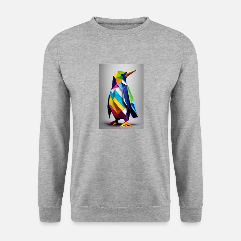 Origami-Pinguin - Unisex Pullover - Weißgrau meliert