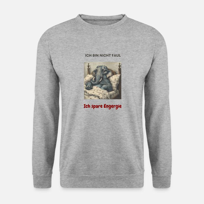 Elefant Faulenzer Chillen Schlafshirt Relaxen - Unisex Pullover - Weißgrau meliert