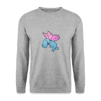 Nilpferd Schmetterling - Unisex Pullover - Weißgrau meliert - Vorne - Alina (178cm) & Michal (187cm)