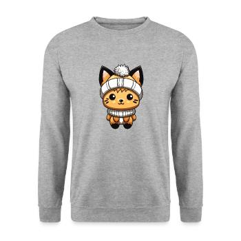 Fuchs Winter Tier Baby Comic - Unisex Pullover - Weißgrau meliert - Vorne - Alina (178cm) & Michal (187cm)