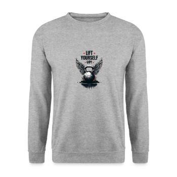 Kettlebell with Wings - Lift Yourself Up (Classic) - Unisex Sweatshirt - salt & pepper - Front - Alina (178cm) & Michal (187cm)