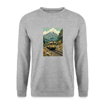 Retro Train Image - Unisex Sweatshirt - salt & pepper - Front - Alina (178cm) & Michal (187cm)