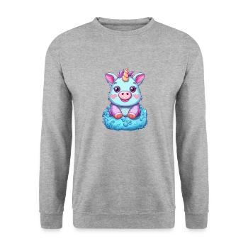 Cochon Licorne - Mignon Fusion Animale Mythique - Sweat-shirt Unisexe - gris chiné - Devant - Alina (178cm) & Michal (187cm)