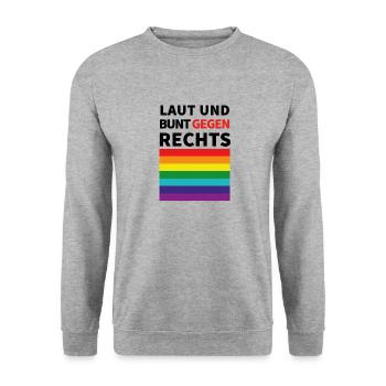 Laut und bunt gegen rechts pride flagge - Unisex Pullover - Weißgrau meliert - Vorne - Alina (178cm) & Michal (187cm)