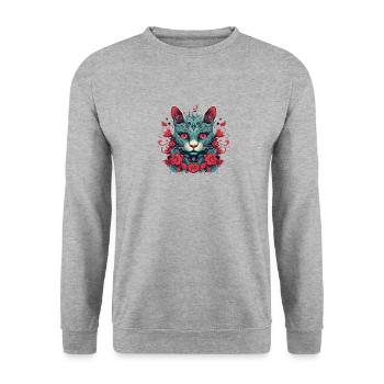 Cat surrounded by red rose - Unisex Sweatshirt - salt & pepper - Front - Alina (178cm) & Michal (187cm)