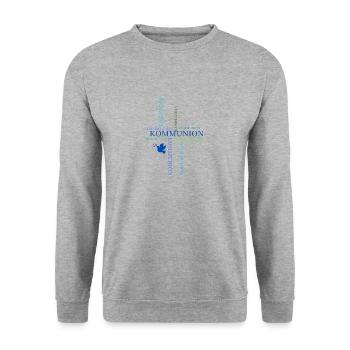 Kommunion blau - Unisex Pullover - Weißgrau meliert - Vorne - Alina (178cm) & Michal (187cm)