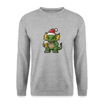 Dinosaurier triceratops Bier Xmas Weihnachten - Unisex Pullover - Weißgrau meliert - Vorne - Alina (178cm) & Michal (187cm)