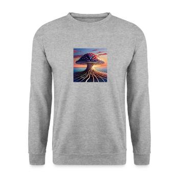 Mushroom Comic - Unisex Pullover - Weißgrau meliert - Vorne - Alina (178cm) & Michal (187cm)