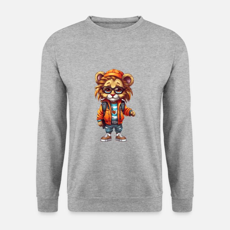 Cute Lion Cartoon - Unisex Pullover - Weißgrau meliert