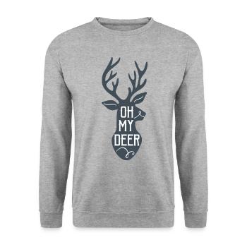Oh My Deer Geschenk Weihnachten Weihnachtsmann Wei - Unisex Pullover - Weißgrau meliert - Vorne - Alina (178cm) & Michal (187cm)