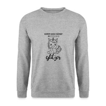 Einhorn Stinkefinger (schwarz) - Unisex Pullover - Weißgrau meliert - Vorne - Alina (178cm) & Michal (187cm)