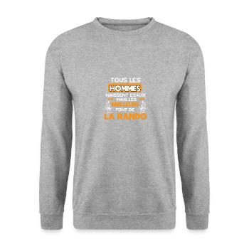 Tous les hommes naissent égaux, Randonnée humour - Sweat-shirt Unisexe - gris chiné - Devant - Alina (178cm) & Michal (187cm)