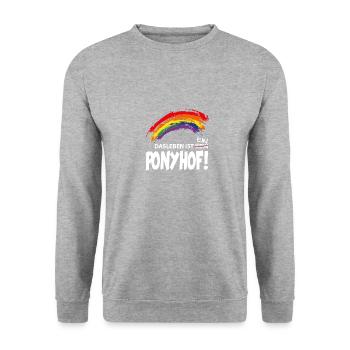 Leben ist kein Ponyhof - Unisex Pullover - Weißgrau meliert - Vorne - Alina (178cm) & Michal (187cm)