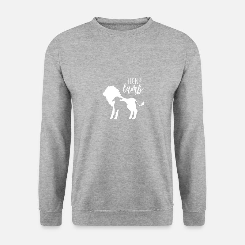 Lion and the Lamb – Handlettering mit Grafik - Unisex Pullover - Weißgrau meliert