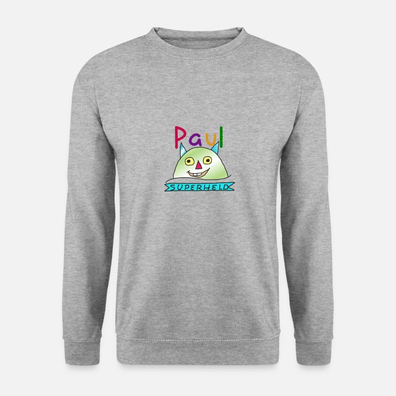 Paul Vorname Junge Superheld Name Monster Held - Unisex Pullover - Weißgrau meliert