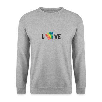 Love Regenbogen Tatzen Pfoten - Unisex Pullover - Weißgrau meliert - Vorne - Alina (178cm) & Michal (187cm)