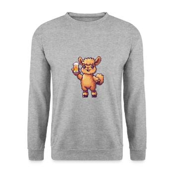 Alpaka Llama Bier Pixel - Unisex Pullover - Weißgrau meliert - Vorne - Alina (178cm) & Michal (187cm)