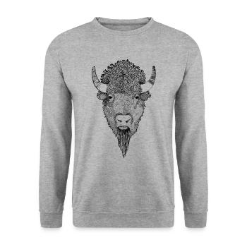 Amerikanischer Bison - Unisex Pullover - Weißgrau meliert - Vorne - Alina (178cm) & Michal (187cm)