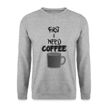 Drôle d'abord j'ai besoin d'un cadeau café café - Sweat-shirt Unisexe - gris chiné - Devant - Alina (178cm) & Michal (187cm)