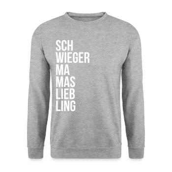 SCHWIEGER MAMAS LIEBLING - Schwiegermutter WEISS - Unisex Pullover - Weißgrau meliert - Vorne - Alina (178cm) & Michal (187cm)