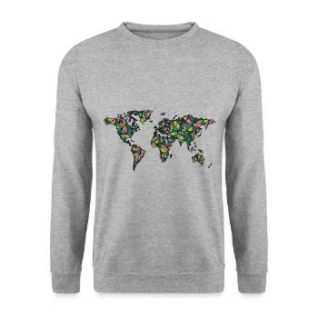 Carte du monde géométrique - Sweat-shirt Unisexe - gris chiné - Devant - Alina (178cm) & Michal (187cm)