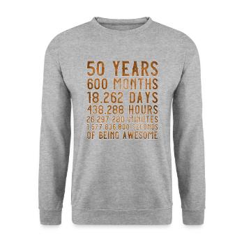 50 Jahre Geburtstag Awesome Fünfzig Geboren 1968 - Unisex Pullover - Weißgrau meliert - Vorne - Alina (178cm) & Michal (187cm)