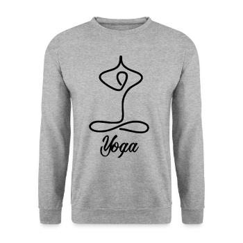 Lustiger Yoga für Frauen & Männer | Namaste Om Meditationslicht - Unisex Pullover - Weißgrau meliert - Vorne - Alina (178cm) & Michal (187cm)