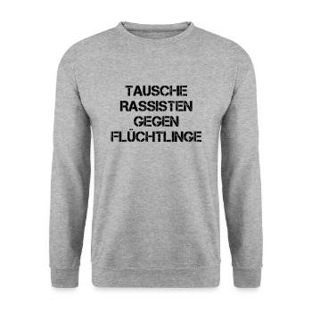 Anti-racisme AFD Fascisme Refugee Welcome - Sweat-shirt Unisexe - gris chiné - Devant - Alina (178cm) & Michal (187cm)