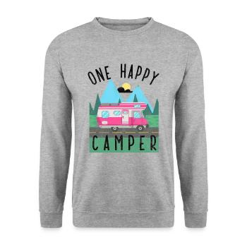 one happy camper trailer motorhome camping gift - Unisex Pullover - Weißgrau meliert - Vorne - Alina (178cm) & Michal (187cm)
