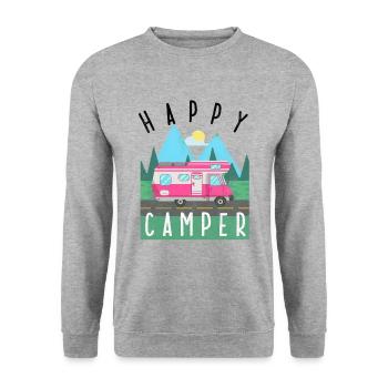 Happy Camper Camp Trailer park the Motorhome gift - Unisex Sweatshirt - salt & pepper - Front - Alina (178cm) & Michal (187cm)