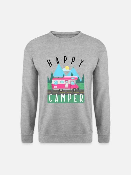 Happy Camper Camp Trailer park the Motorhome gift - Unisex Pullover - Weißgrau meliert